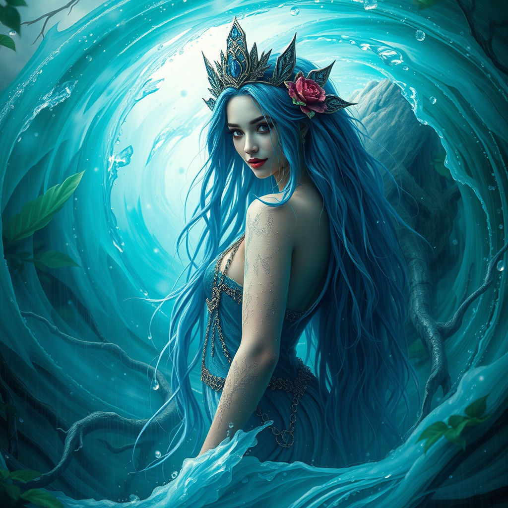 Mystical Rain Goddess in a Swirling Vortex