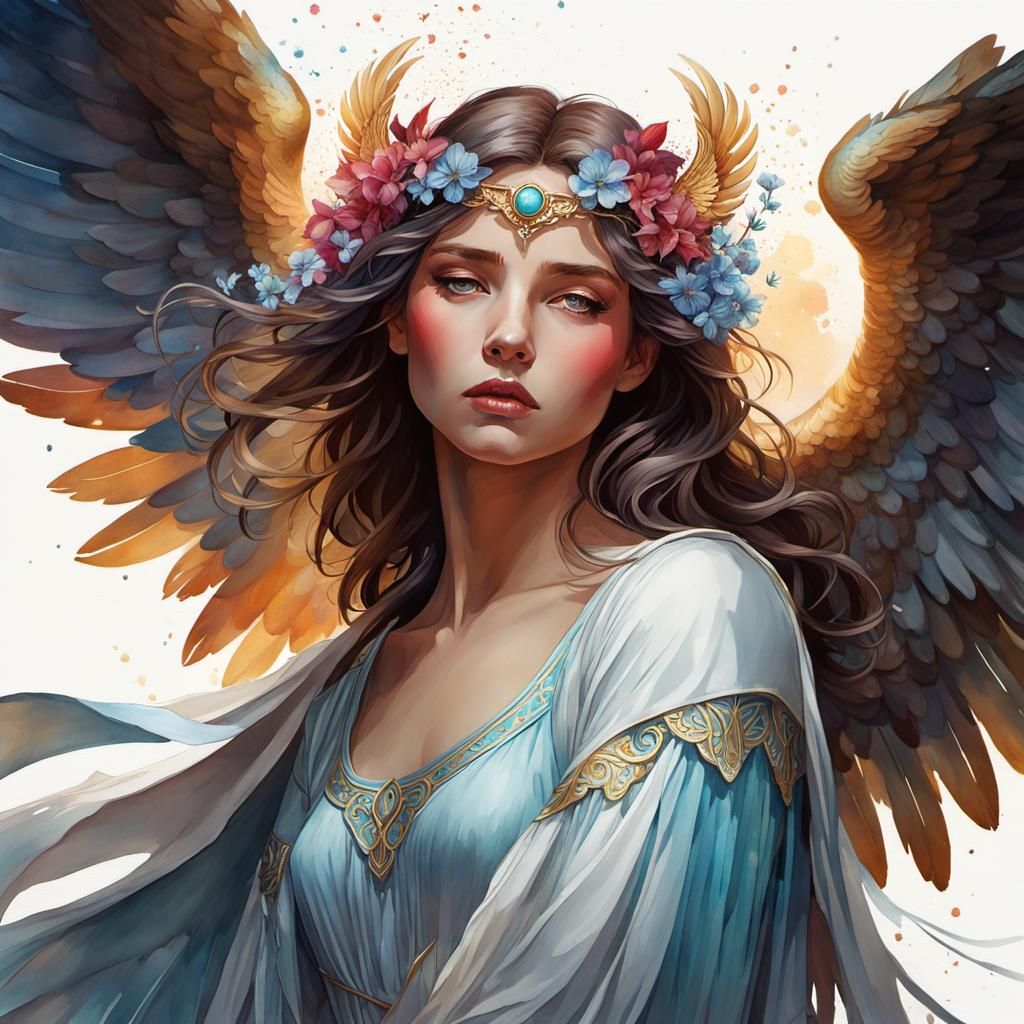 Fallen Angel Portrait in Watercolour Style
