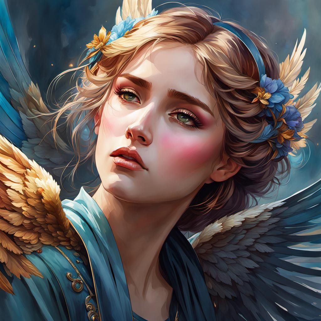 Fallen Angel Portrait in Watercolour Concept Art