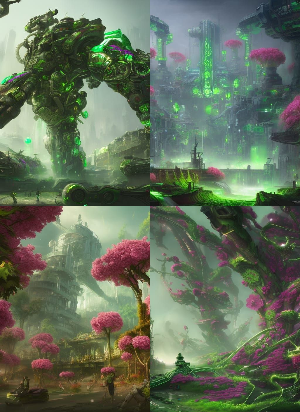 Lush Cybernetic Garden of Hybrid Machine Plants