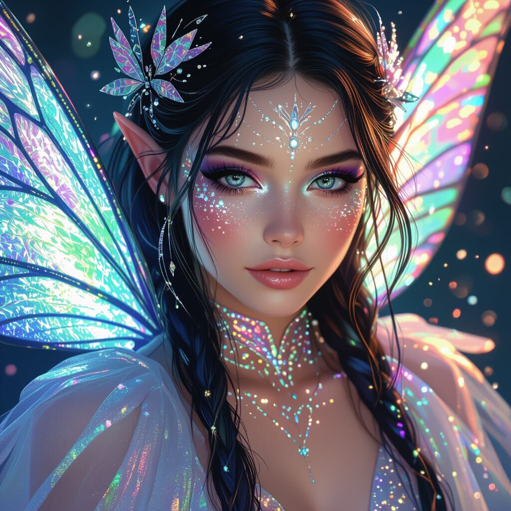 Ethereal Fairy with Iridescent Wings, Digital Art