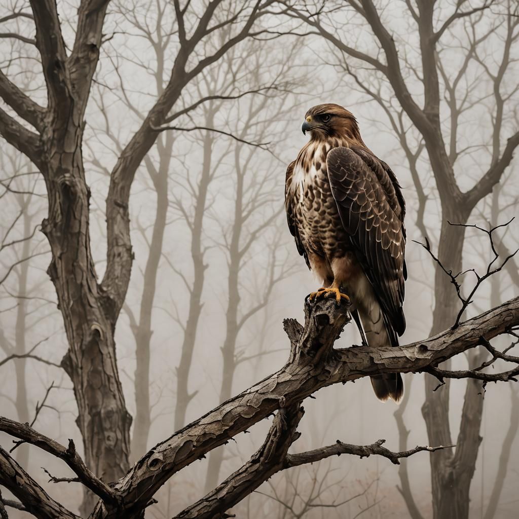 Majestic Hawk in Misty Forest