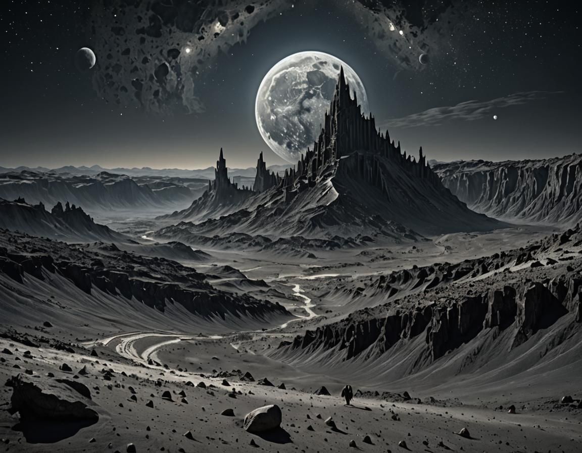Hyperrealistic Nazgul Moonscape with Earthrise