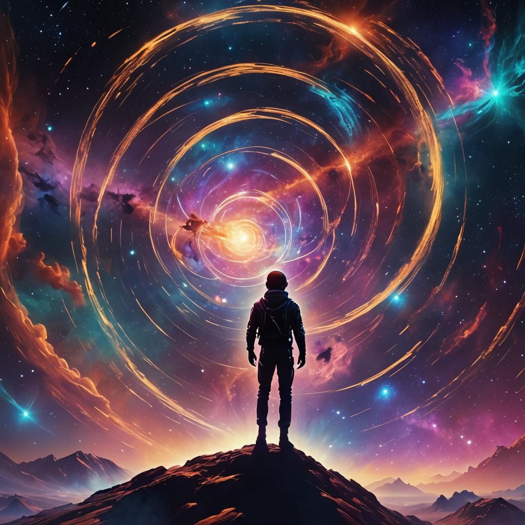 Dreamer in Nebula with Planetary Rings: Fauvist Expressionis...