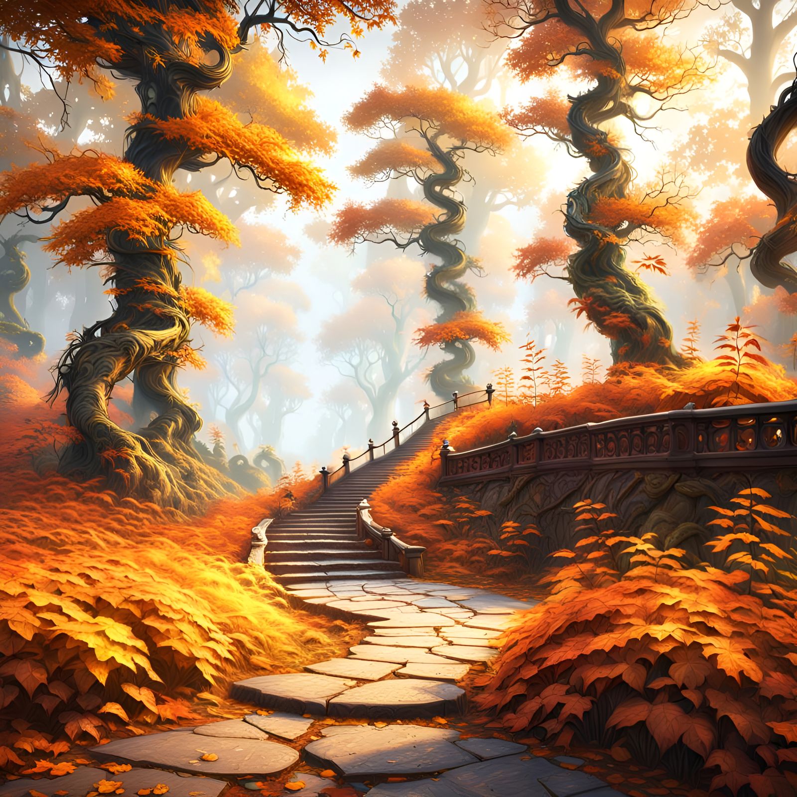 Magical Autumn Forest Path in Detailed Matte Painting