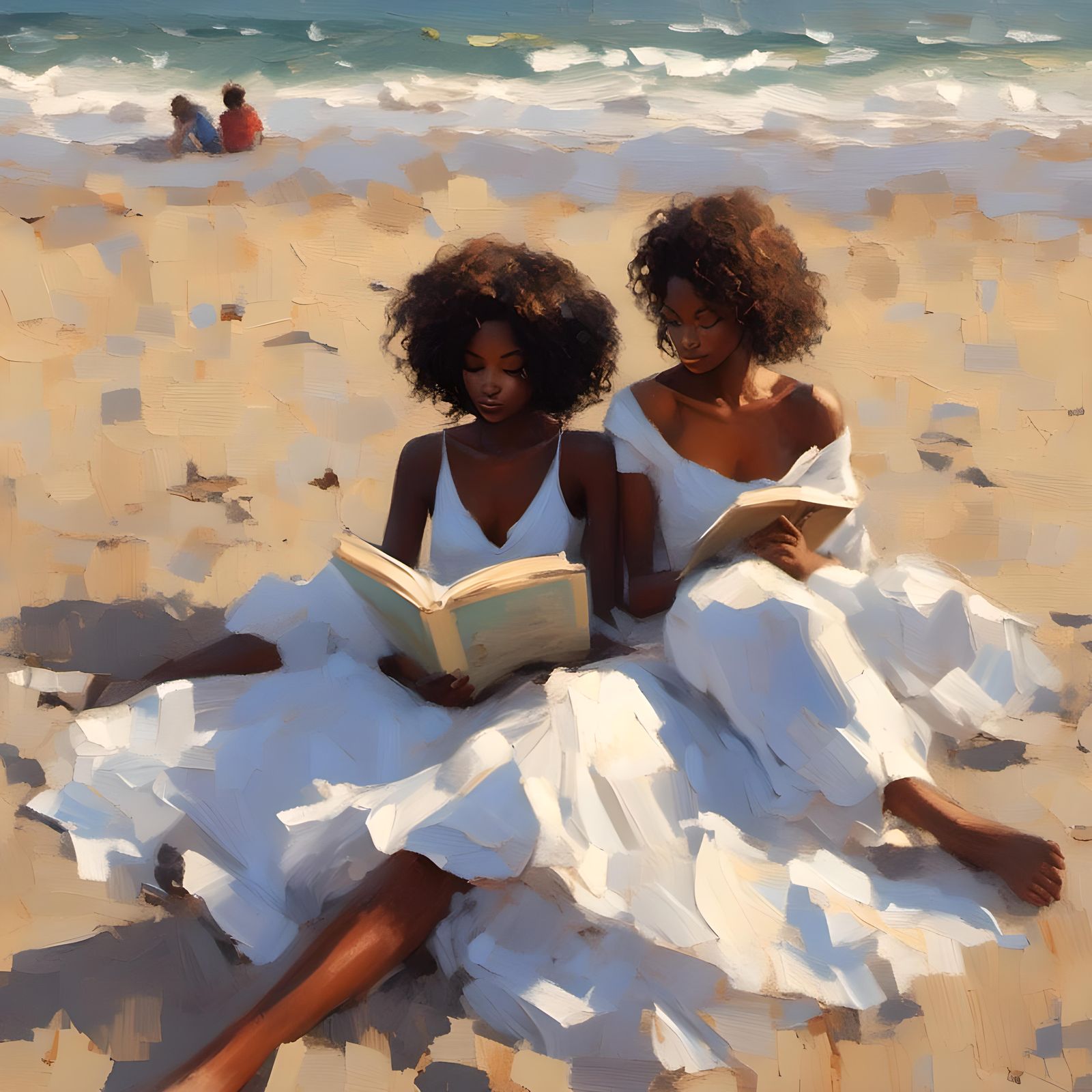 Melanin Woman Reading on the Beach