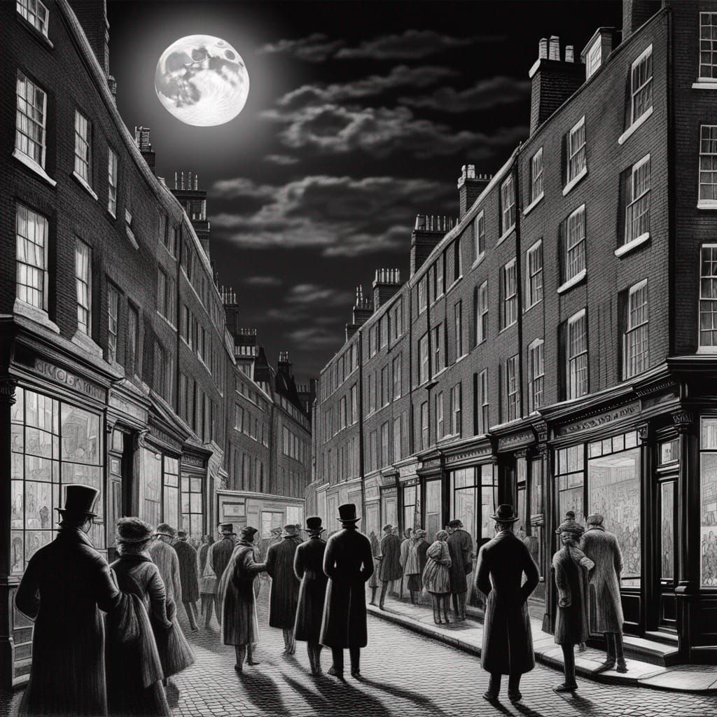London in the 1800s: A Hyperrealistic Black and White Drawin...