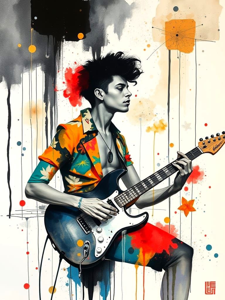 Vibrant Urban Melody in Warli Watercolor