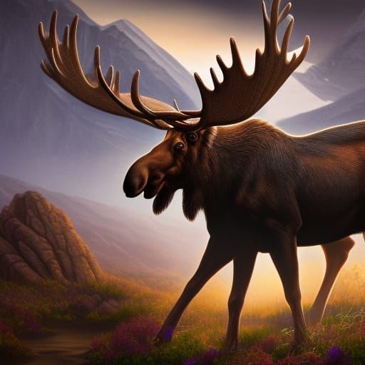 Detailed Matte Painting of a Fantastical Moose