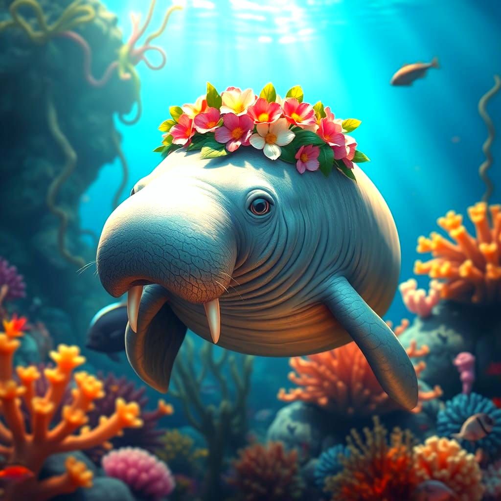 Serene Manatee in Vibrant Aquatic Scene