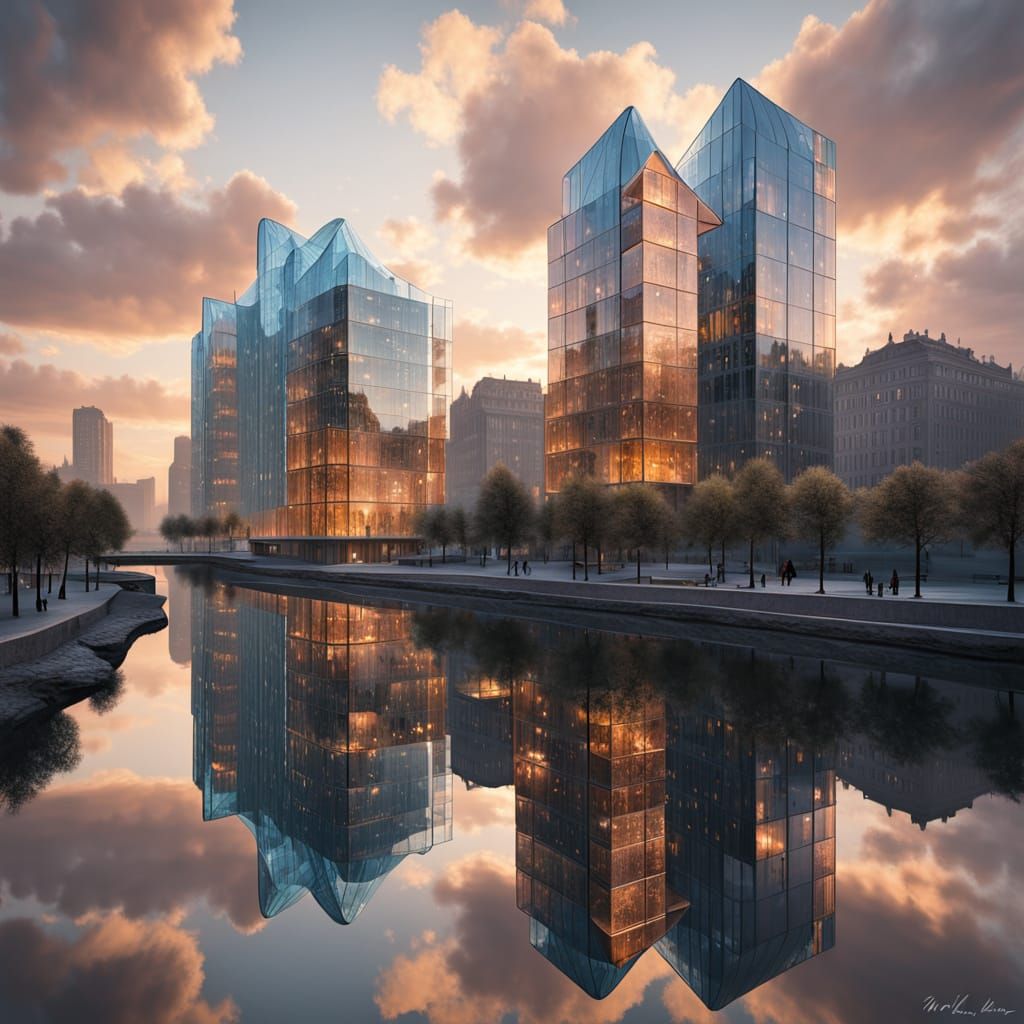 Futuristic Glass Cityscape in Geometric Style