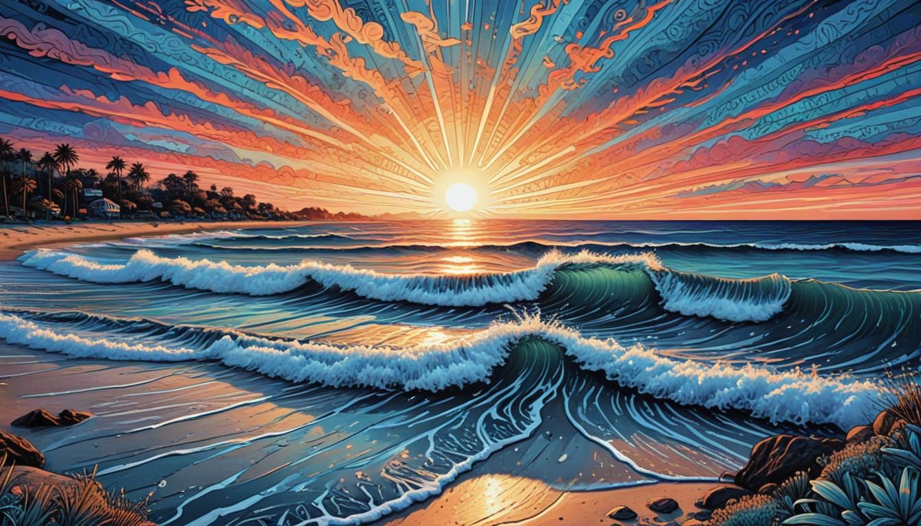 Zen Blue Sunrise Beach Scene