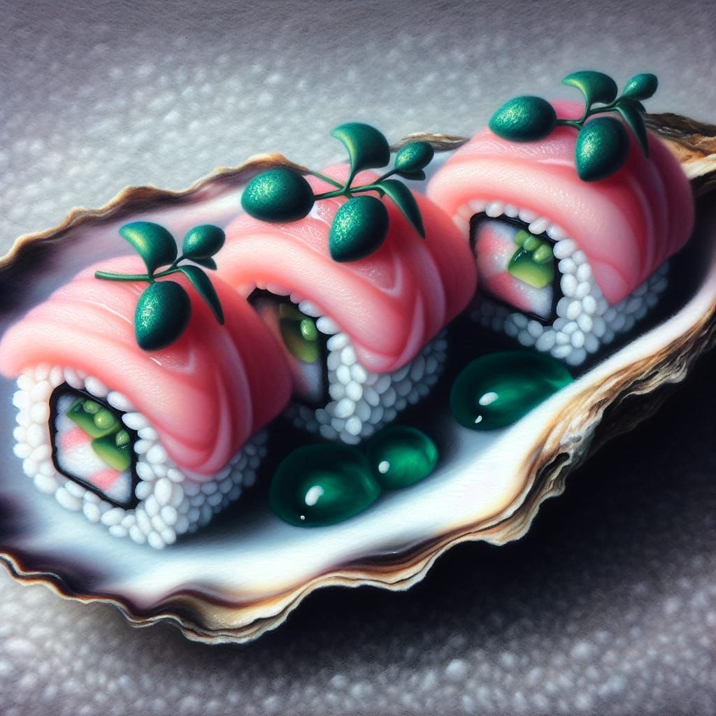 Hyperrealistic Oil Painting: Gourmet Oyster Sushi