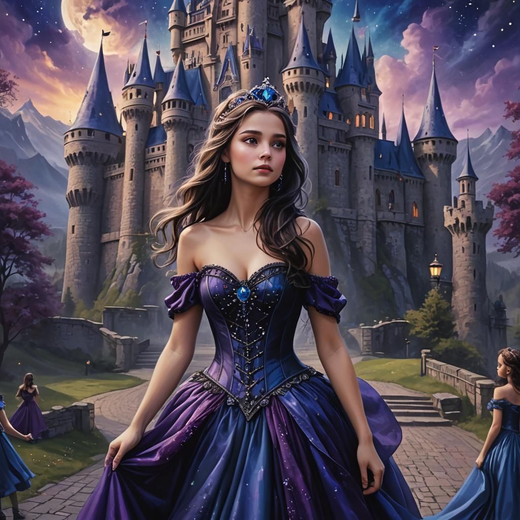 Princess Running from Haunted Castle at Night