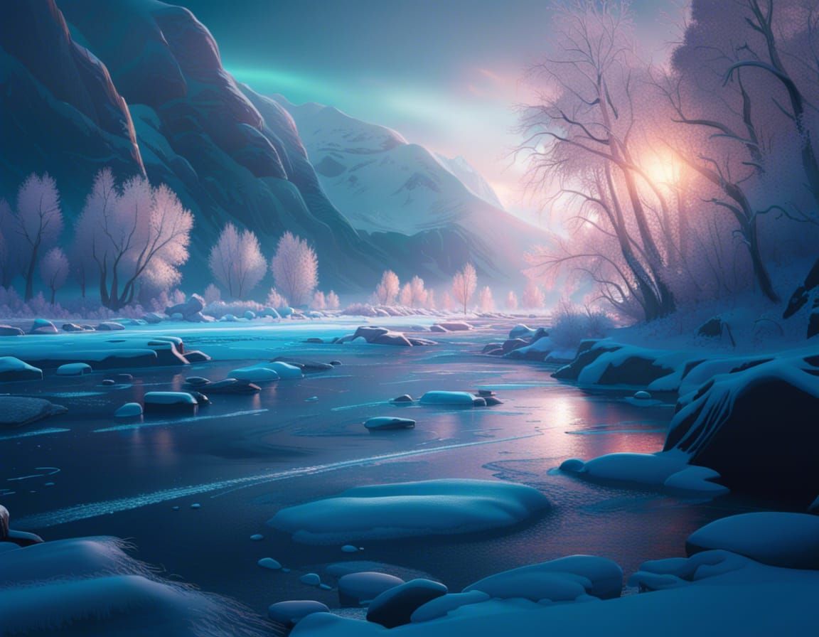 Frozen River in Dramatic Digital Painting Style