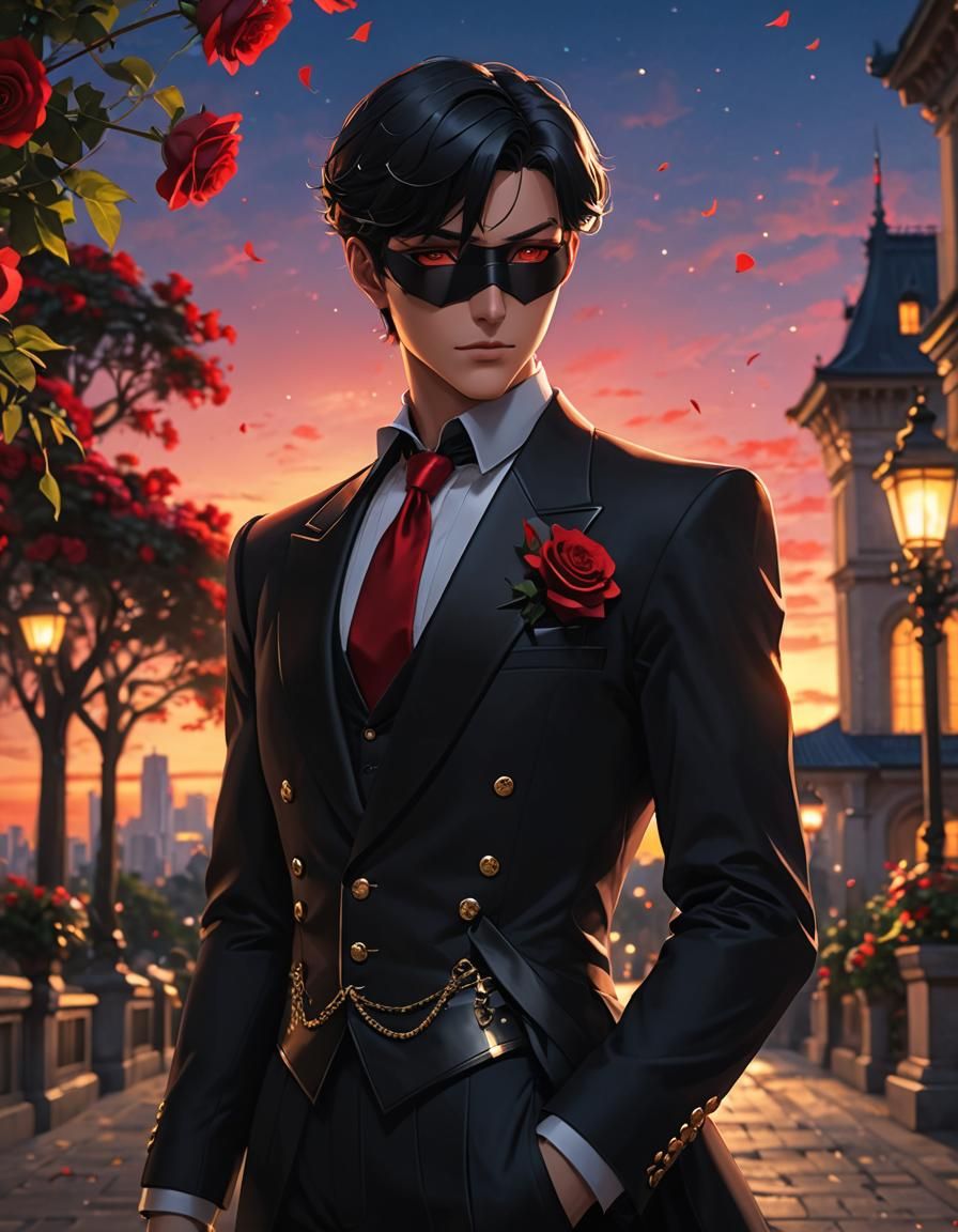 Tuxedo Mask with Rose: 3D Anime Art