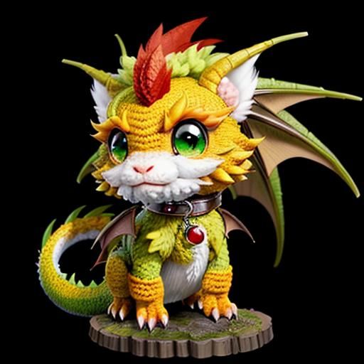 Adorable Red Baby Dragon with Green Mohawk