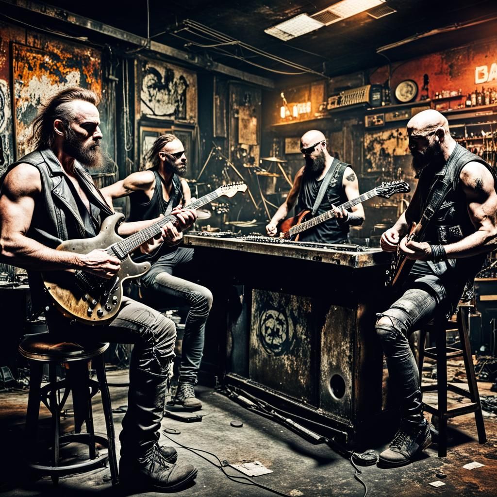 Post-Apocalyptic Rock Band in Abstract Art Style