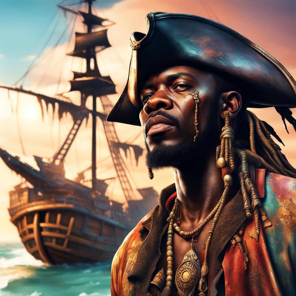 African Pirate Shipwreck in Hyperrealistic Splash Art