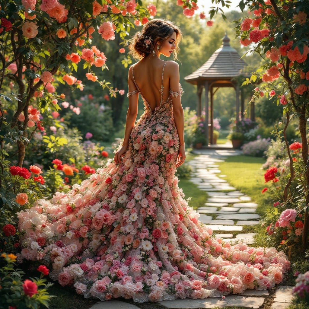 Couture Flower Dress Pinup in Rococo Style