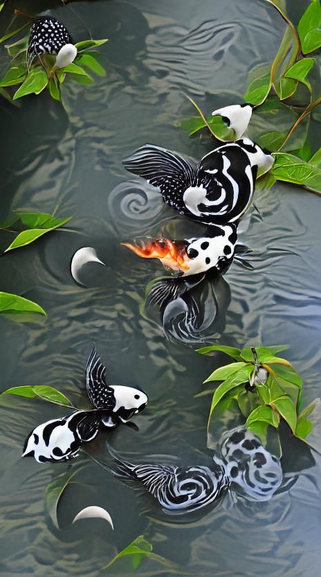 Yin Yang Koi Fish in Black and White