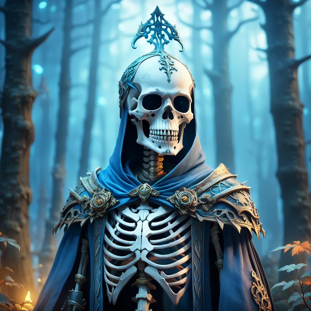 Mystical Skeleton in Misty Forest, Anime 3D Art