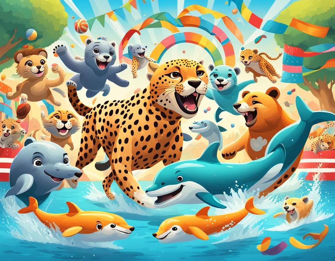 Animal Olympics: A Whimsical Digital Art Scene