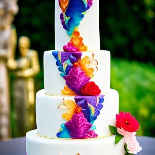 Elegant Wedding Cake with Figurines in 3D Style
