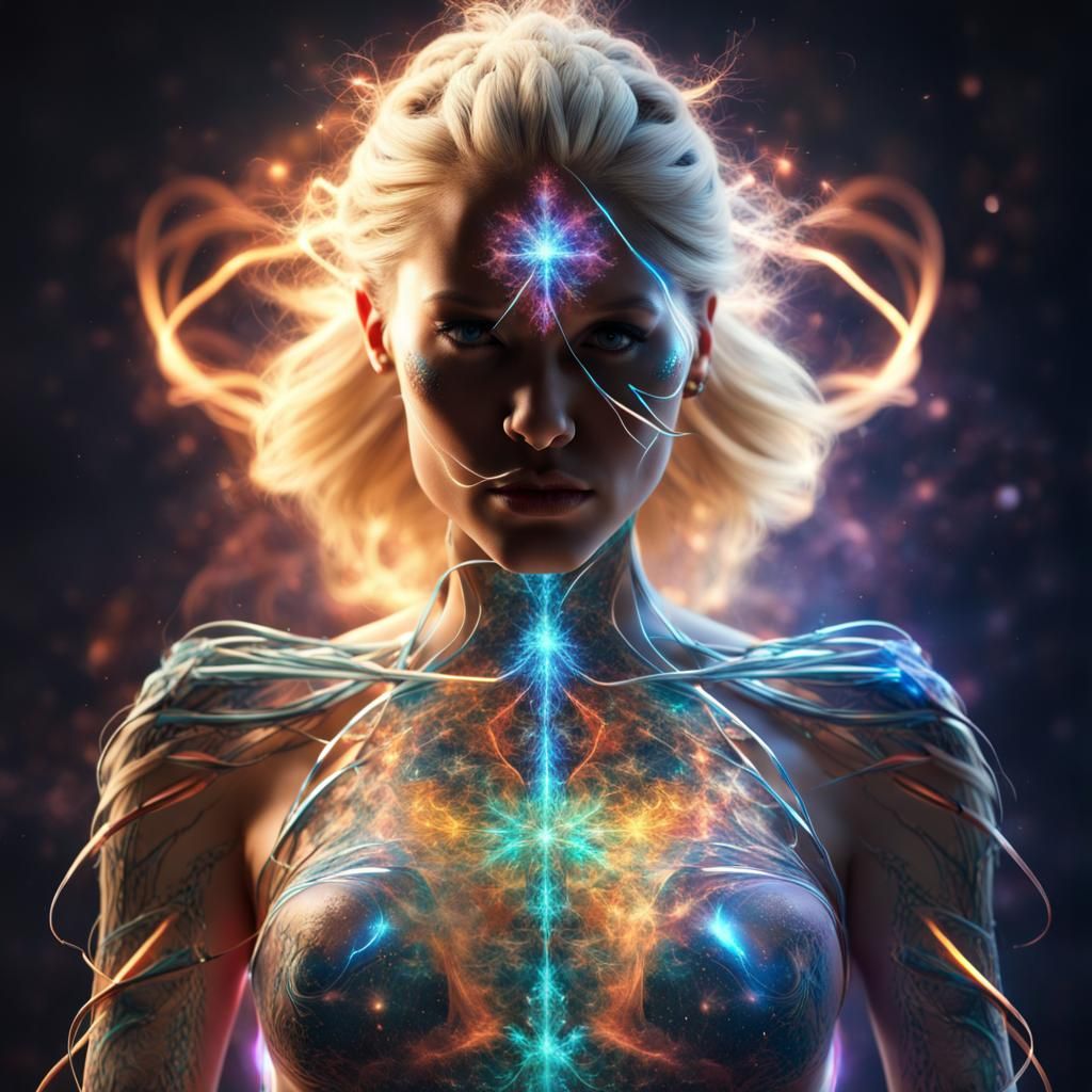 Electric Fractal Warrior Sparkles in Dark Fantasy