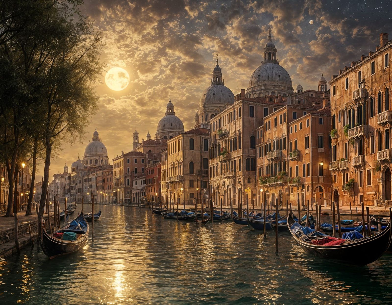 Venice Under Bucks Moon in Hyperrealistic Style