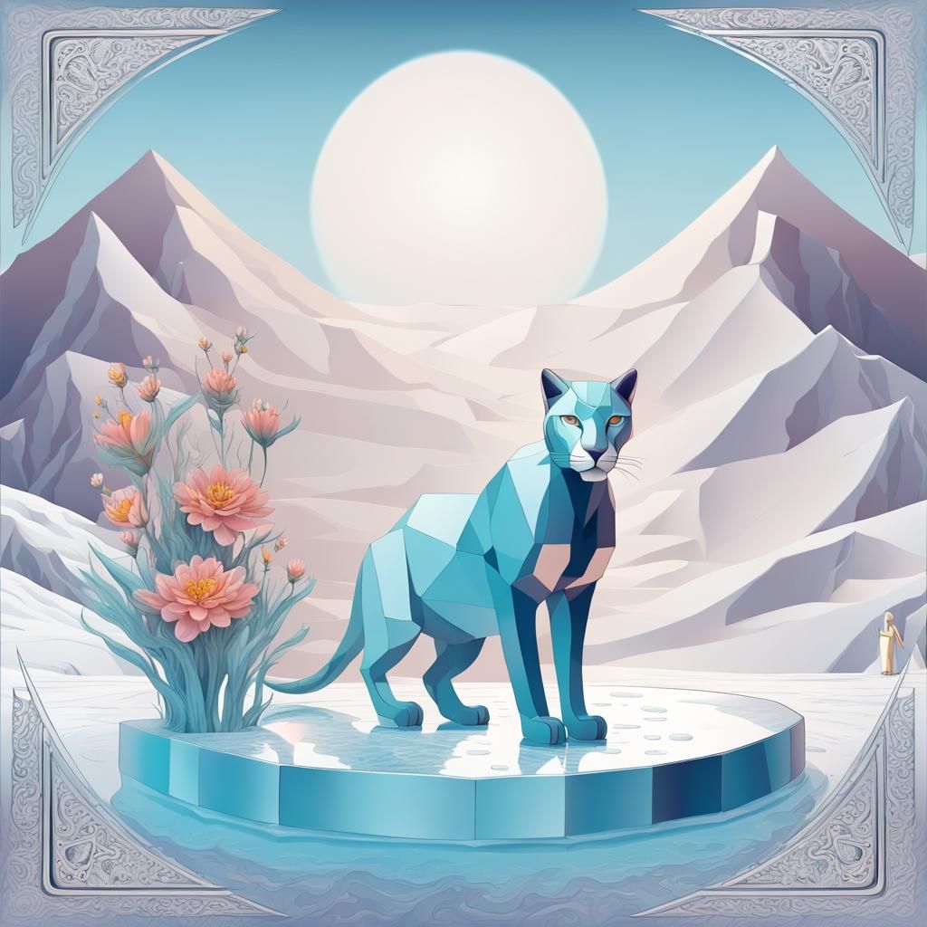 Minimalistic 3D Tarot Card with Puma and Egyptian