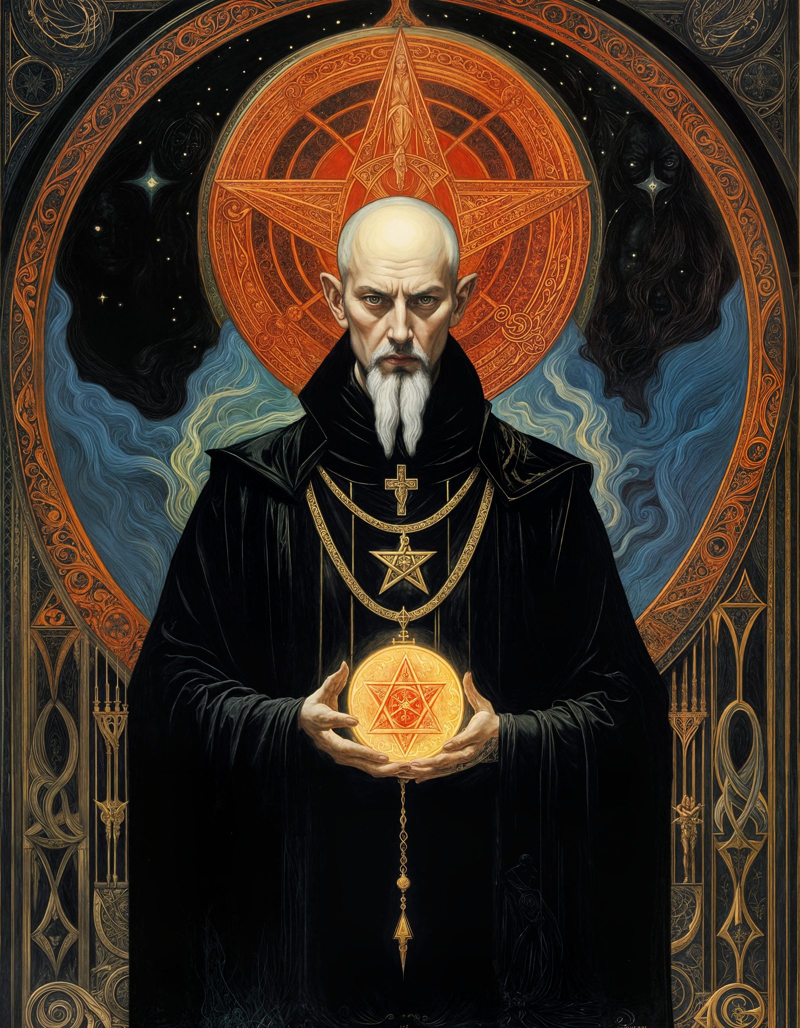 Satanic Occult Master Glows with Mystical Energies in Dark A...