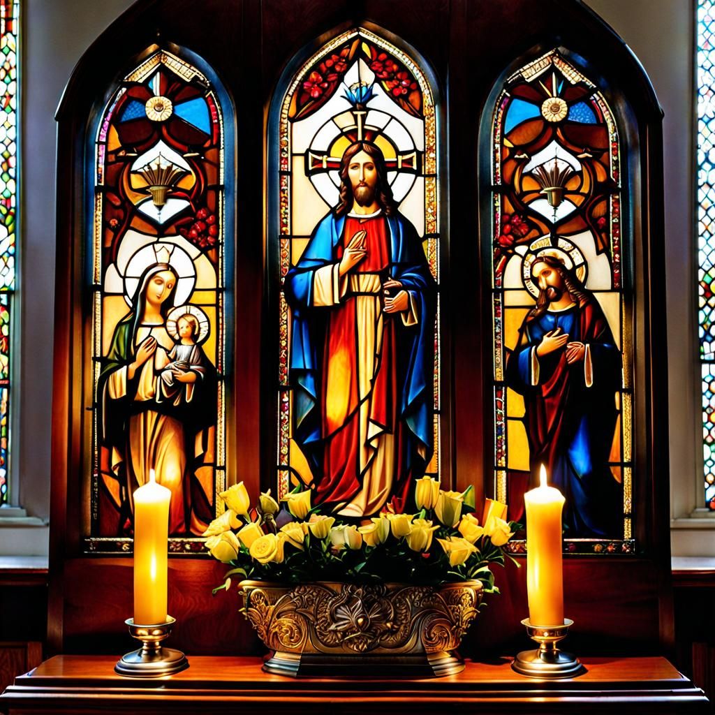 Detailed Triptych Display of Jesus, Mary, and Joseph