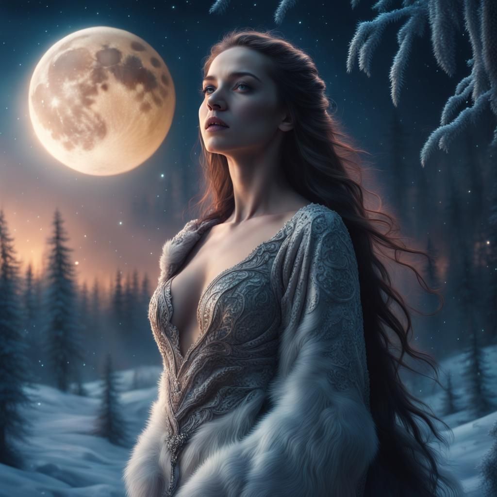 Mystic Woman Under Stars in Atmospheric Digital Painting