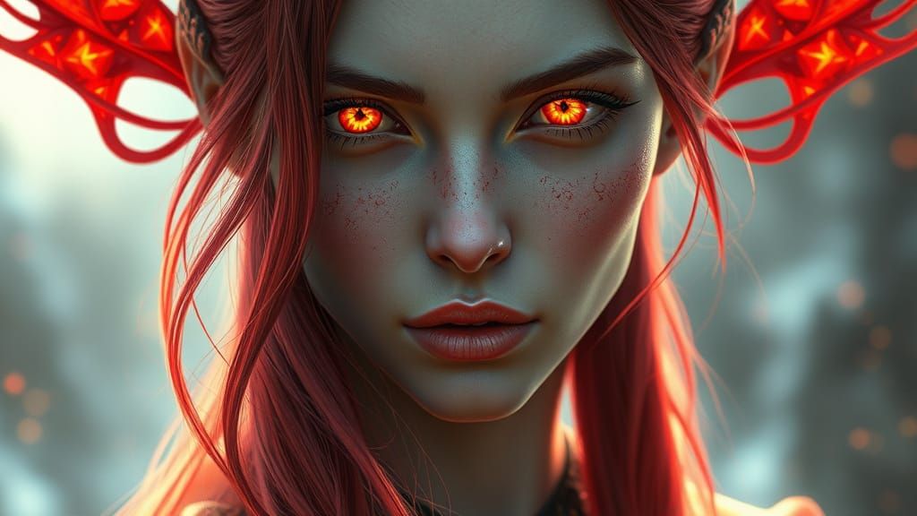 Dark Fantasy Portrait of Woman with Red Hair and Green Eyes