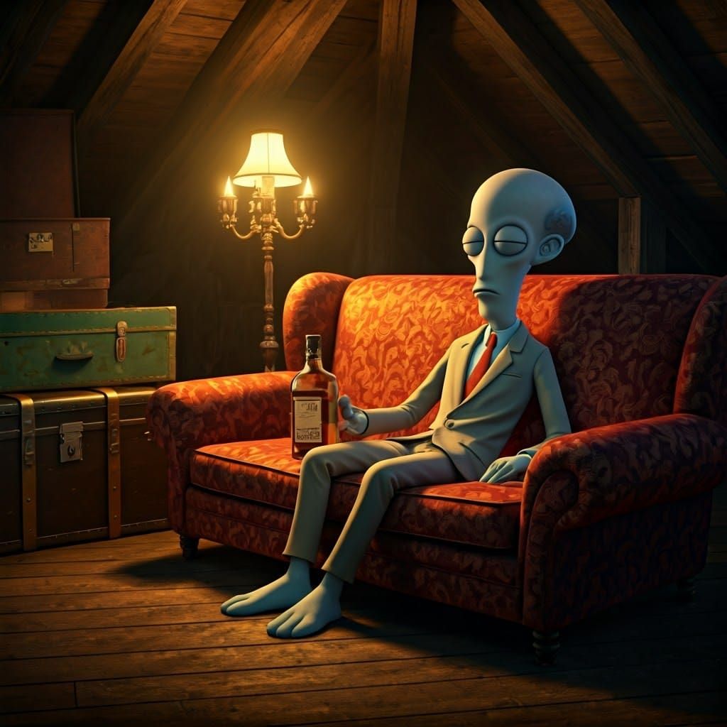 Seth McFarlane-Style Alien Slumbers on Velvet Couch