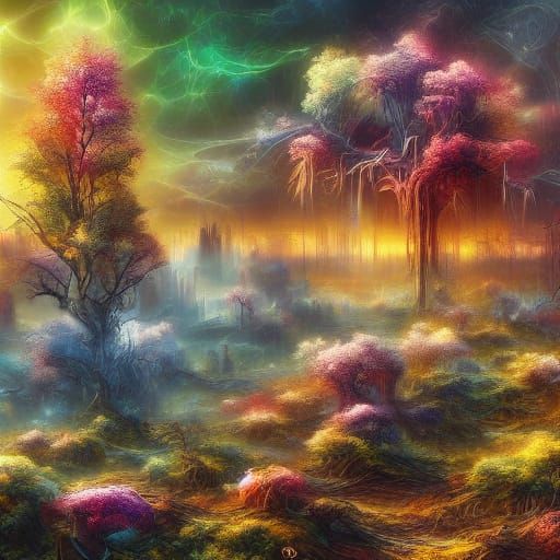 Eerie Vampire Castle in Dark Forest: Synthwave Retro Digital...