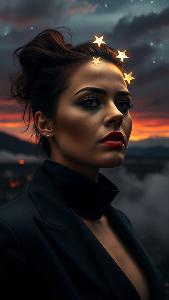 Volcanic Night Portrait of Woman in Futuristic Suit