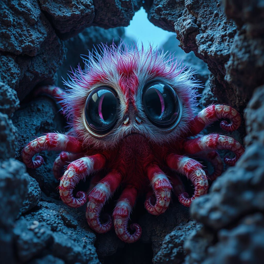 Neon Furry Creature with Tentacles