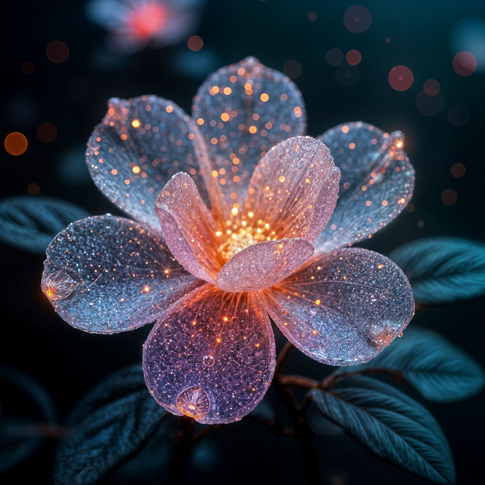 Bioluminescent Crystal Sakura Flower in Fantasy Artwork