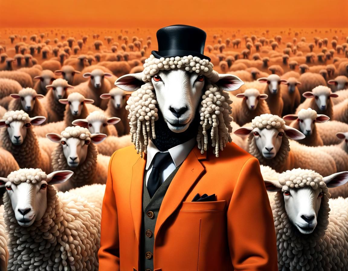 Photorealistic Anthropomorphic Sheep with Dreadlocks in Oran...