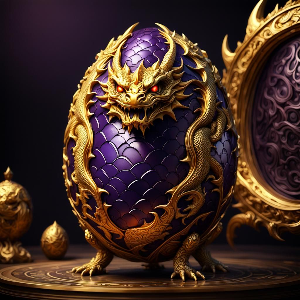 Golden Dragon Egg with Reflected Dragon Face