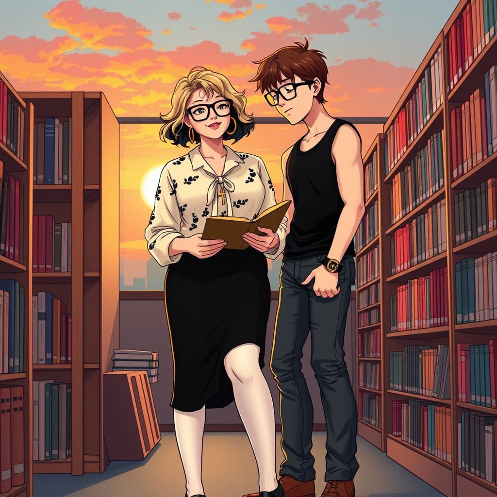 Anime-Inspired Image of Teacher Helping Student