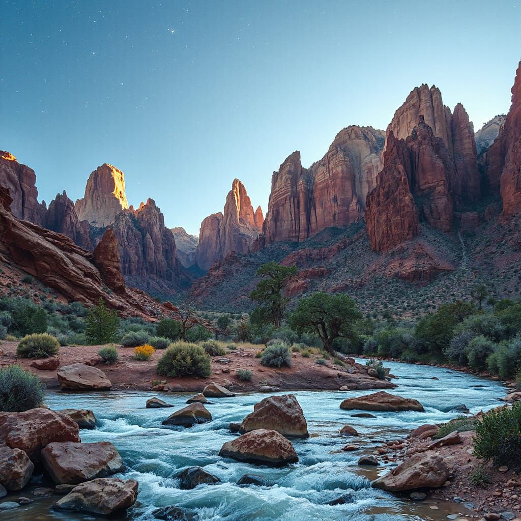 Desert Cathedral in Red Rock Landscape: A Bierstadt-esque Pa...