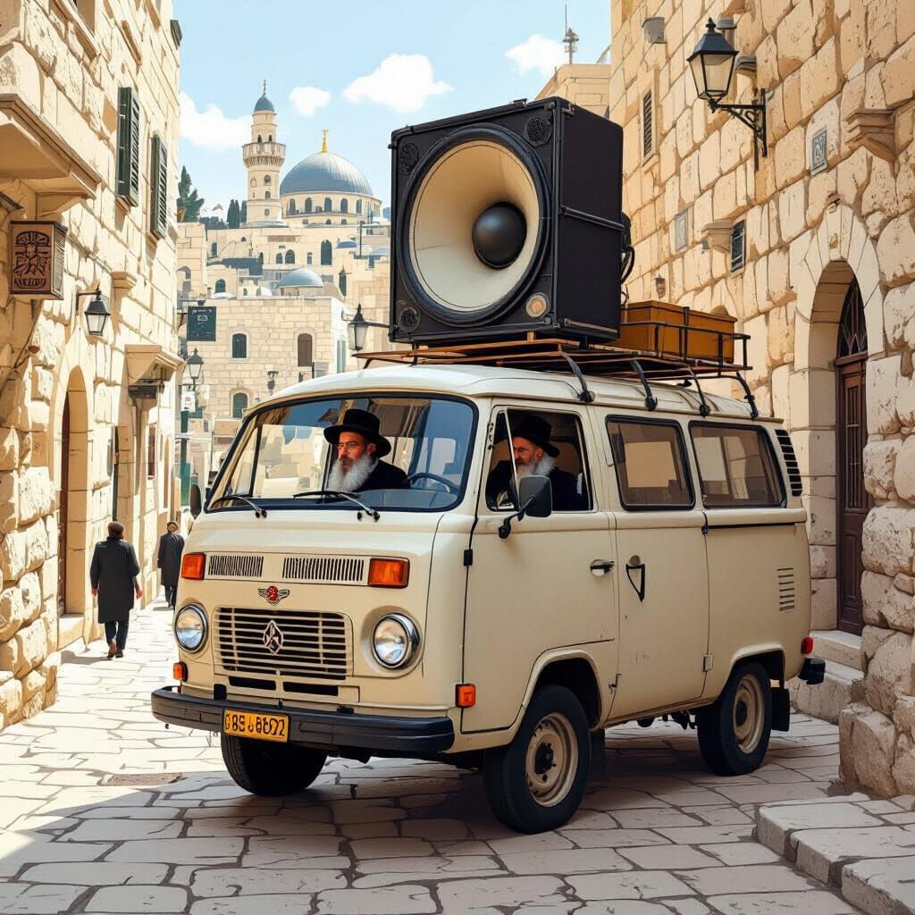 Vintage Jerusalem Funeral Van with Loudspeaker