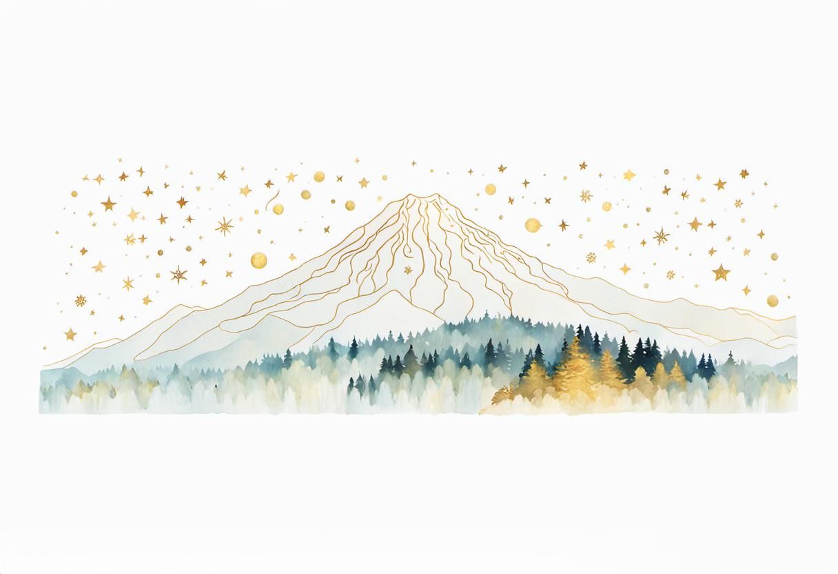 Mountain Lake in Ornate Golden Style