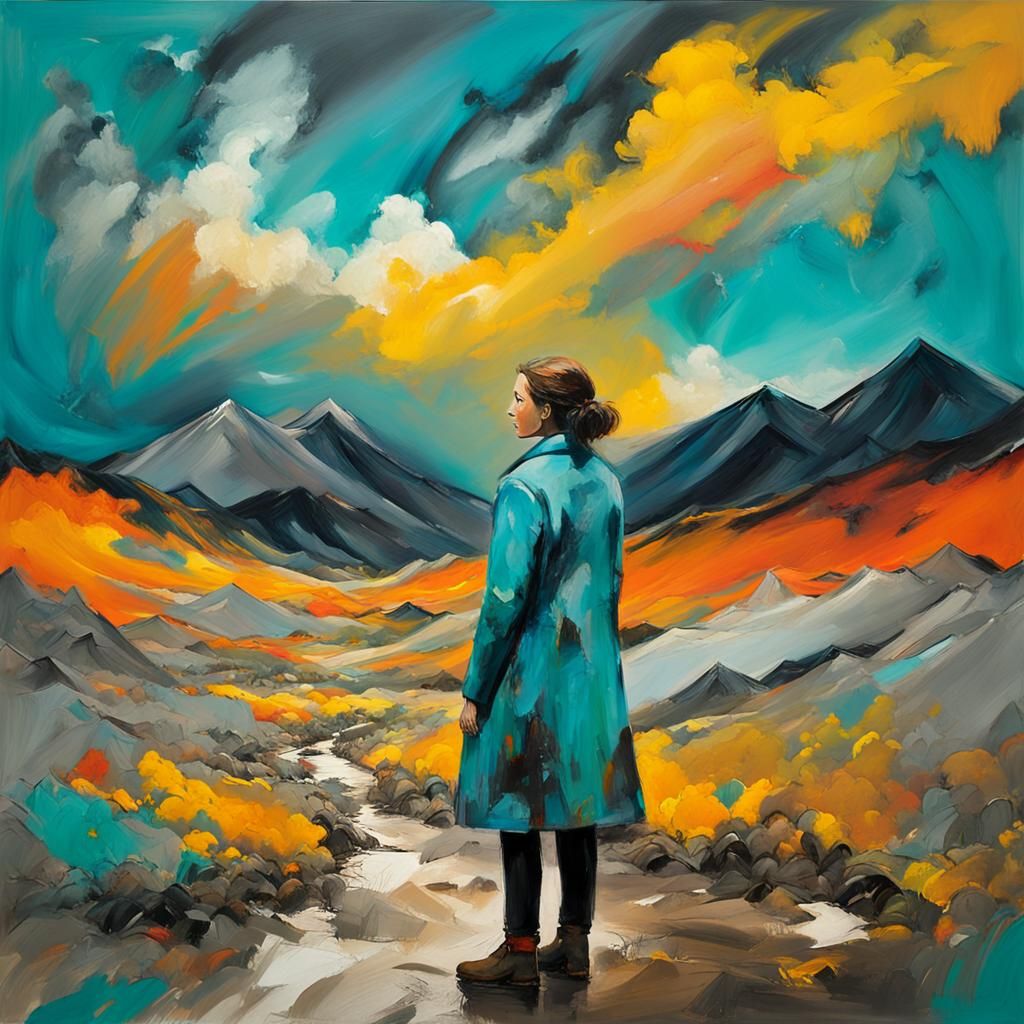 Abstract Expressionist Portrait in Stormy Landscape