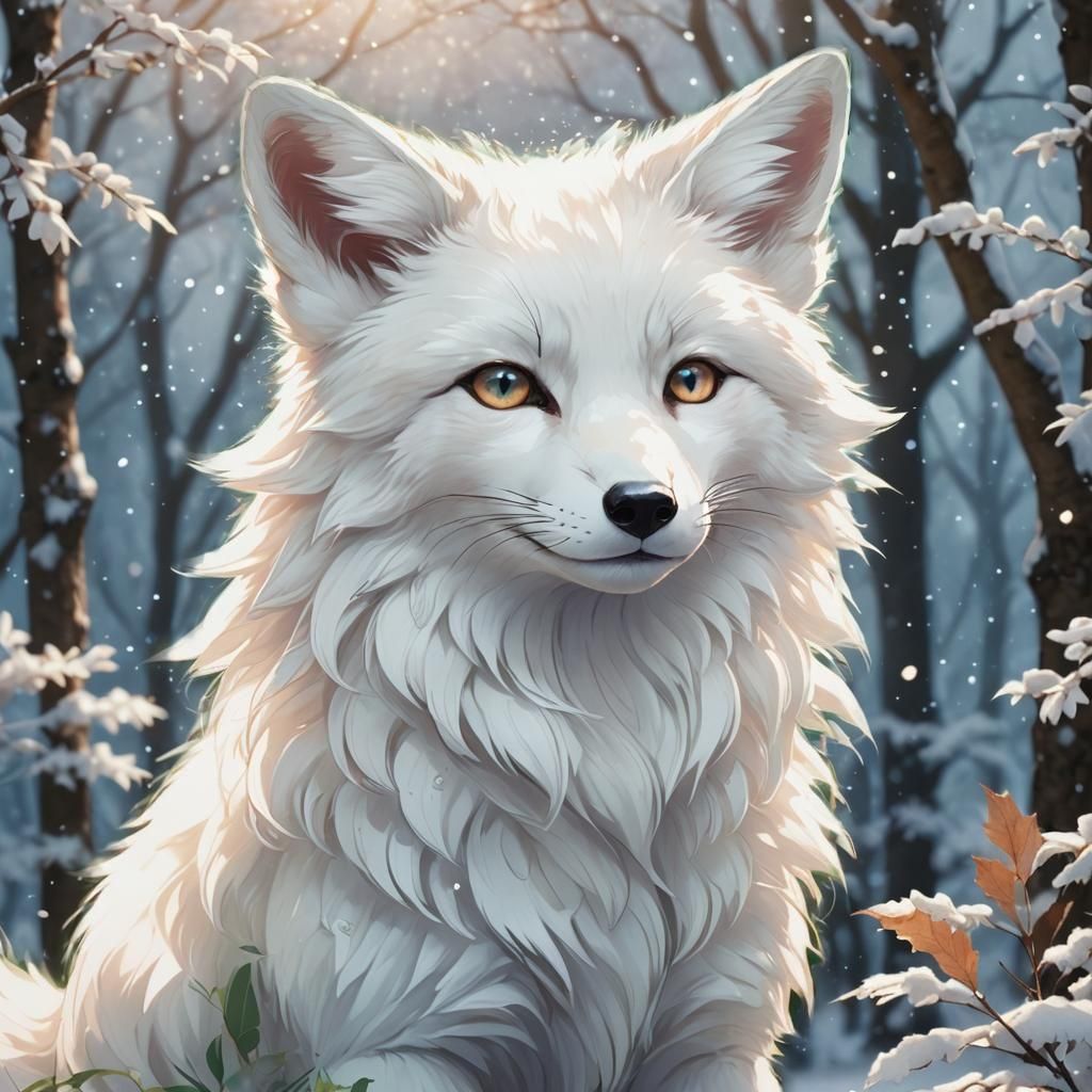 Anime Style Fluffy White Fox in 3D