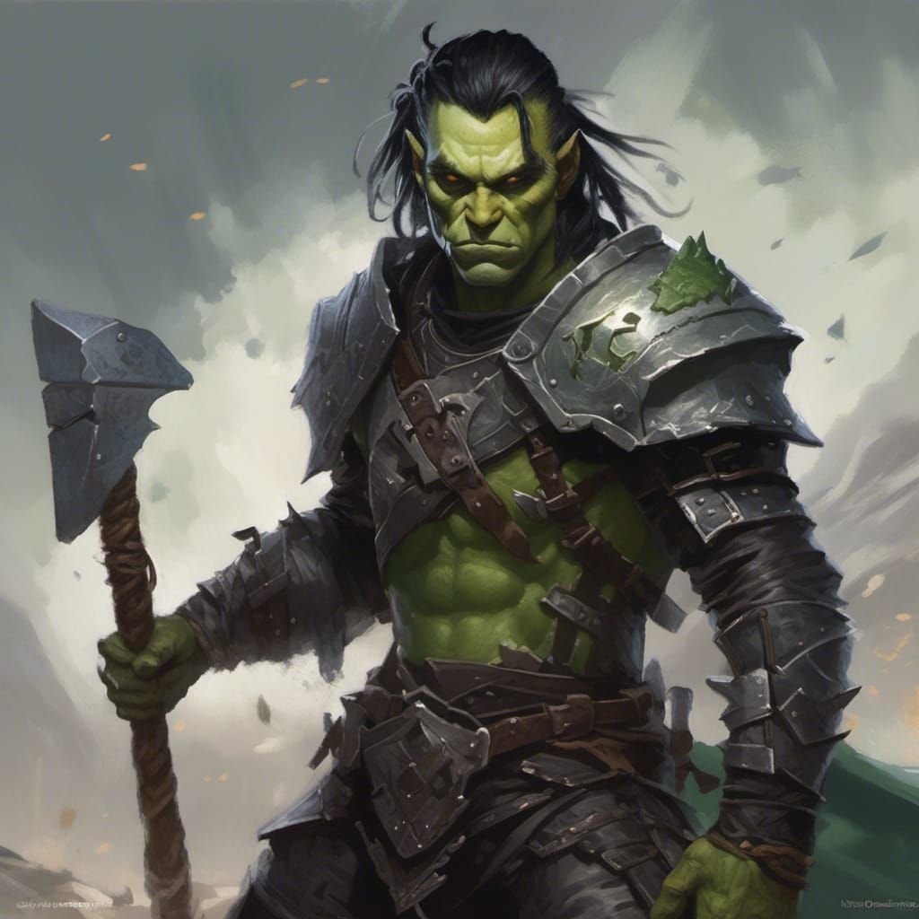 Half-Orc Warrior Portrait in Hyperreal Detail