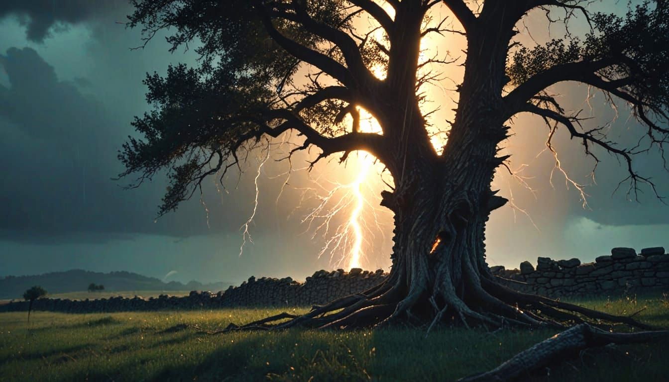 Apocalyptic Oak Ablaze at Midnight